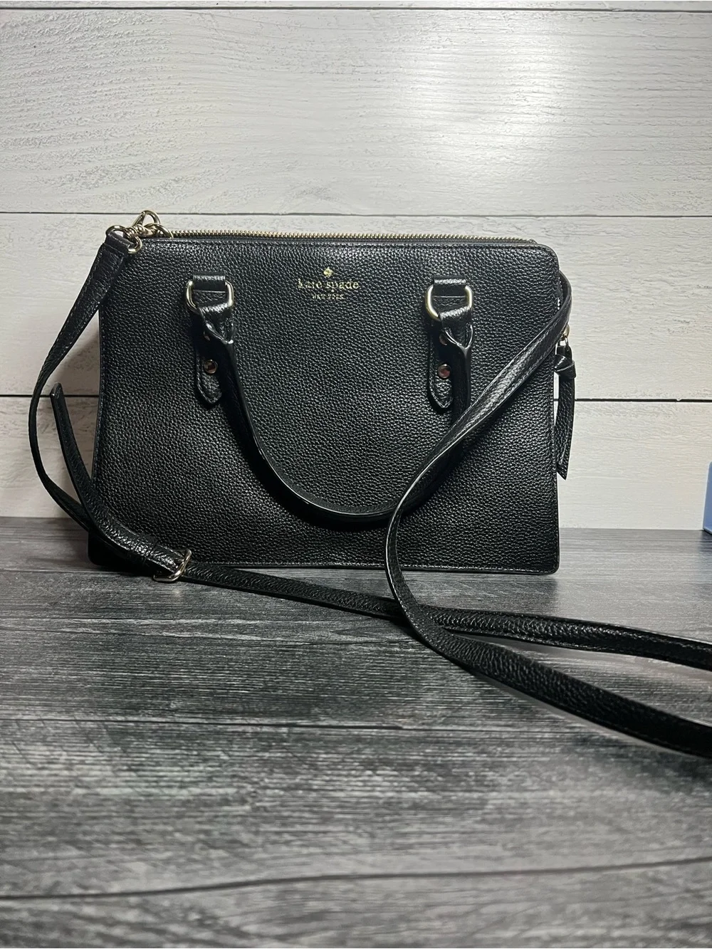 kate spade black pebbled leather crossbody satchel